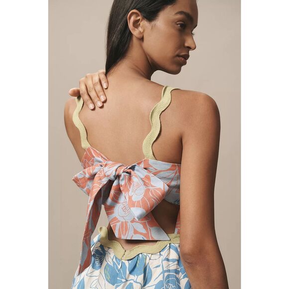 Farm Rio x Anthropologie Linen Blend Tiered Rickrack Midi Dress - Picture 3 of 7